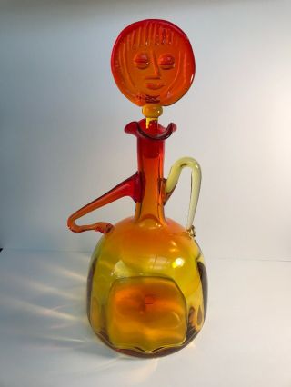 Vintage Blenko Glass Tangerine Lady Decanter 6525 Designed Joel Myers