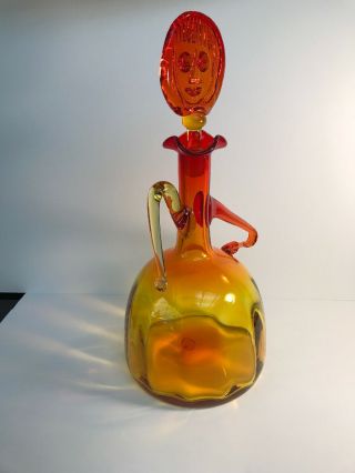 Vintage Blenko Glass Tangerine Lady Decanter 6525 Designed Joel Myers 2