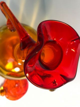 Vintage Blenko Glass Tangerine Lady Decanter 6525 Designed Joel Myers 8
