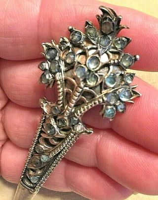 C1810 Georgian Or Victorian Silver Jargoon 4 " Ornament Pin W/ 1 Mine - Cut Diamond