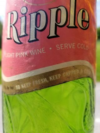 Vintage Pink Ripple Wine Bottle,  Sculpted Glass,  Label & Cap Intact,  10 