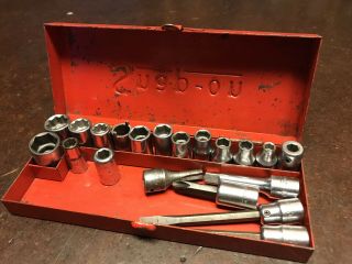 Vintage 1953 Snap - On 1/4 " Drive Socket Set With Case Six Point,  Apexes & Square