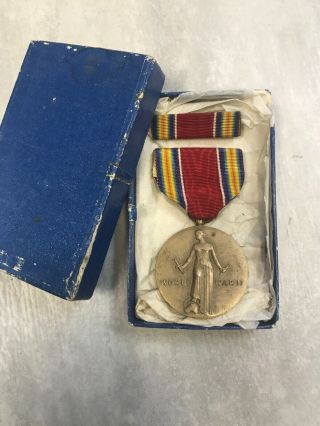 Wwii U.  S.  Military Victory Medal With Full Ribbon & Ribbon Bar