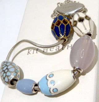 Vintage Style Kit Heath 925 Silver Enamel Bead Charm Bracelet In Jewellery Box