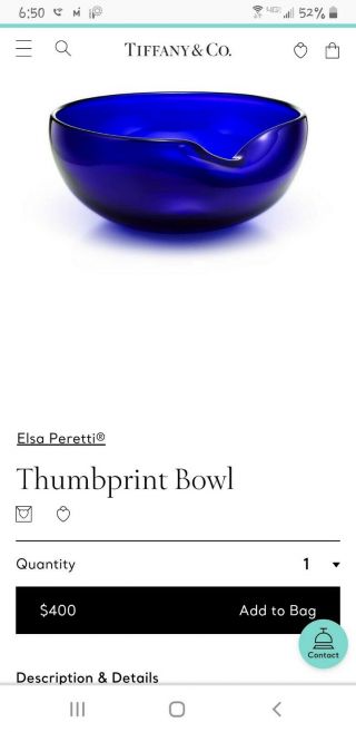 Cobalt Blue Glass Tiffany Co RARE Vintage SIGNED Elsa Peretti Crystal Bowl 11