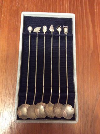 Set Of Six Vintage Sterling Silver Japanese Iced Tea Spoons