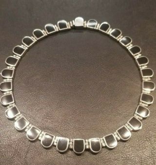 Vintage Sterling Silver Black Onyx Link Necklace Collar - Heavy