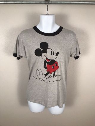 Disney True Vintage 80’s Tropix Togs Soft Gray Black Mickey Mouse Shirt Sz L