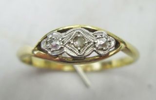 Antique Art Deco 18ct Gold Diamond & Platinum Three Stone Ring Size Q