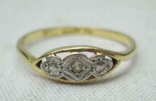 Antique Art Deco 18ct Gold Diamond & Platinum Three Stone Ring Size Q 2