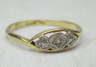 Antique Art Deco 18ct Gold Diamond & Platinum Three Stone Ring Size Q 5