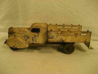 Vintage Wyandotte Toy Town Milk Co.  Pressed Steel Truck 11 1/2 " Wood Wheels