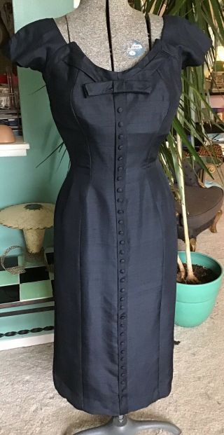 Vintage Navy Blue Suzy Perette Wiggle Dress Small 1950’s - 1960’s Near Euc