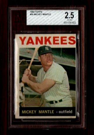 Vintage 1964 Topps 50 Mickey Mantle York Yankees Baseball Card Bvg 2.  5 Gd,