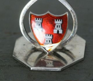 2 Antique English Hallmarked Sterling Silver Enamel Crest Place Card Holders 4