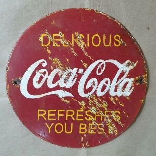 Delicious Coca Cola Vintage Porcelain Sign 12 Inches Round