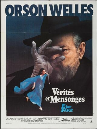 F For Fake French Grande Movie Poster 47x63 Orson Welles 1974 Rare