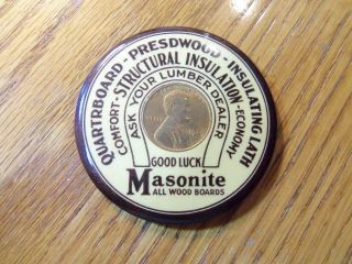 Vintage Celluloid Advertising Pocket Mirror With Encased Penny 1929 Masonite
