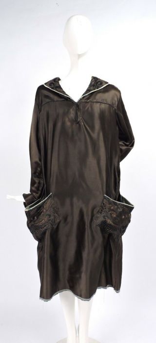Edwardian Teens Silk Satin Dress W Metallic & Silk Floss Embroidery