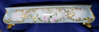 vintage Limoge T&V Rectangle Footed Dish Candy Serving Pink rose green 2