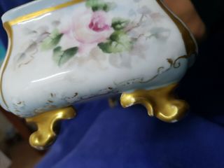 vintage Limoge T&V Rectangle Footed Dish Candy Serving Pink rose green 4