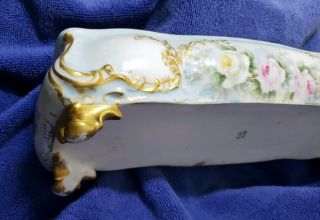 vintage Limoge T&V Rectangle Footed Dish Candy Serving Pink rose green 6