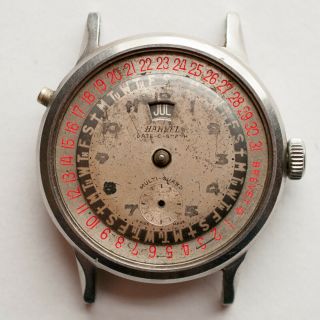 Vintage 1940s Harvel Date - O - Graph Swiss 17 Jewel Stainless Steel Men Wrist Watch