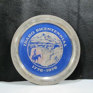 Vintage Idaho Bicentennial 1776 - 1976 Silver Inlaid Tray Platter Mountain Man