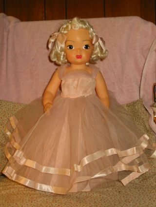 Vtg 1950s Patent Pending Terri Lee Doll Platinum White Tagged Pink Formal Gown