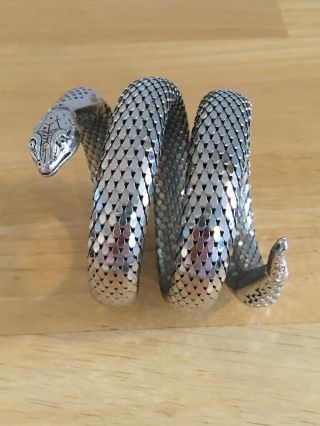 Whiting & Davis Vtg Triple 3 Coil Silver Tone Mesh Snake Bracelet - Cond