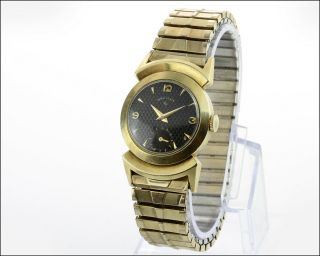 Runs Vintage Lord Elgin 14k Gold Filled Black Dial Wristwatch