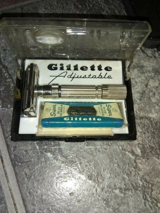 Vintage Nos Gillette 1961 " Fatboy " Adjustable Razor,  G1 With Orig Case Blades
