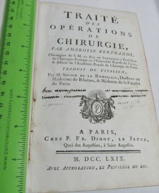 BERTRANDI - OPERATIONS DE CHIRURGIE/1769/RARE 1st Ed.  /4 ENGRAVED PLTS/FINE LEATHER 6