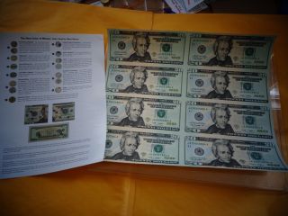 8 Uncut Sheet $20,  $20x 8 Legal Usa.  20 Dollar Bills - Real Currency Note /rare