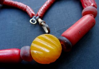 antique Victorian glass trade bead set necklace bright red orange amber - R172 2
