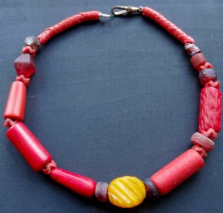 antique Victorian glass trade bead set necklace bright red orange amber - R172 6
