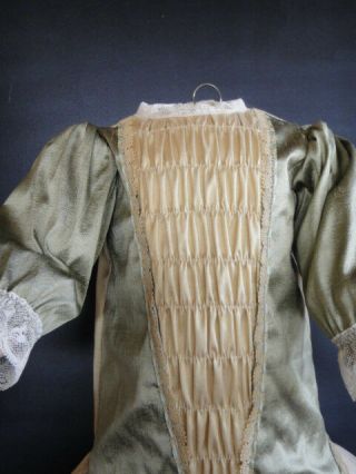 Green/beige silk french Doll Dress - Antique Style for 24 - 26 