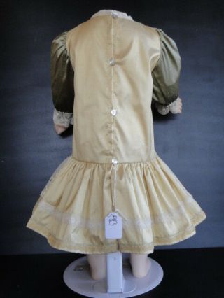 Green/beige silk french Doll Dress - Antique Style for 24 - 26 