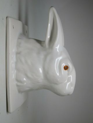 Vtg Large White Ceramic Bunny Rabbit Head Towel Apron Wall Rack Hook Holder 8 "