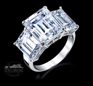 11 Ct Three Stone Emerald Ring Vintage Top Russian Cz Moissanite Simulant 3.  5
