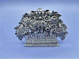 Pretty Solid Silver Napkin Holder Shaped As A Flower Basket Marked 800