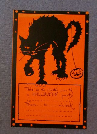 Vintage 1920s Halloween Postcard Scary Black Cat & Jol