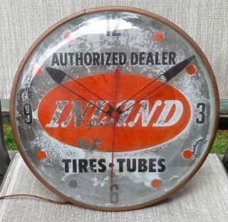 Vintage Inland Tires & Tubes Authorized Dealer Lighted Pam Clock No Res