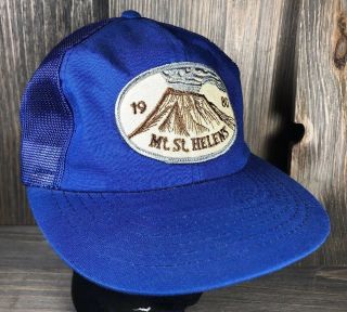 Vintage Mount St.  Helens Snapback Trucker Hat Cap 1980 Blue Patch Eruption