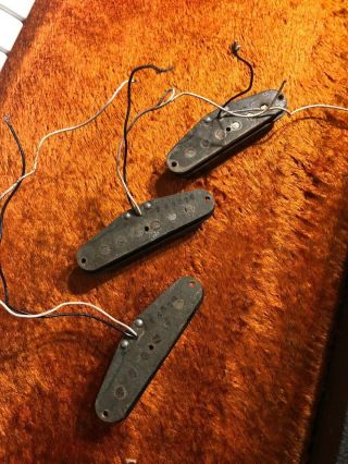 Vintage Fender Stratocaster Pickups Full Set 1976 Grey Bottom Flat Pole