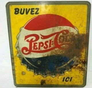RARE 1930 ' s PEPSI COLA DOUBLE SIDED FLANGE SIGN in FRENCH 2