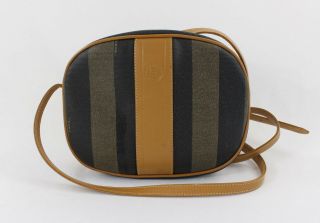 Fendi Vintage Multi Brown Coated Canvas Leather Trim Cross Body Bag Handbag