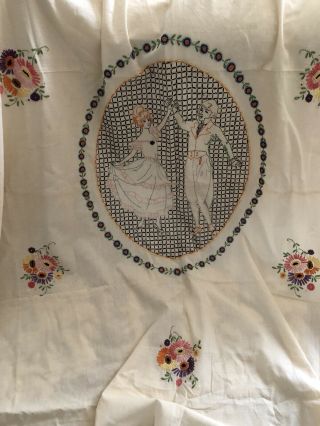 Fabulous Vintage Hand Embroidered Bedspread Coverlet Romantic Couple 7