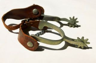 Vintage Crockett Stainless Steel Spurs With Leather Straps