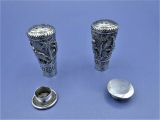Quality Antique Solid Silver Anglo Indian Pair Peppers C.  1890 4